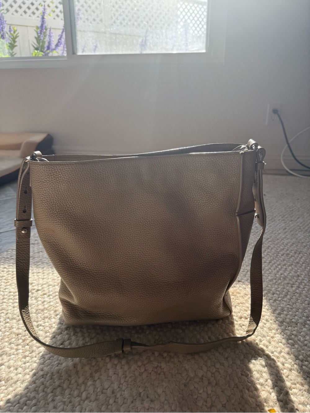 AllSaints Taupe Pebbled Leather Shoulder Bag